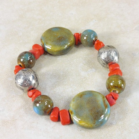 Silver Beaded Stones Bracelet Handmade Beads Jewelry Jewel Trinket Gift for Her - Picture 6 of 8